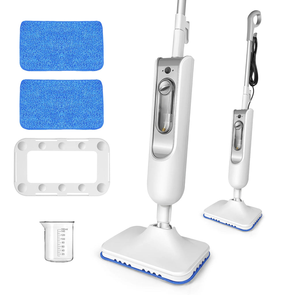 Tidesmit DayPlus 1500W steam mop showing detachable handheld cleaner and two washable microfiber pads for deep cleaning