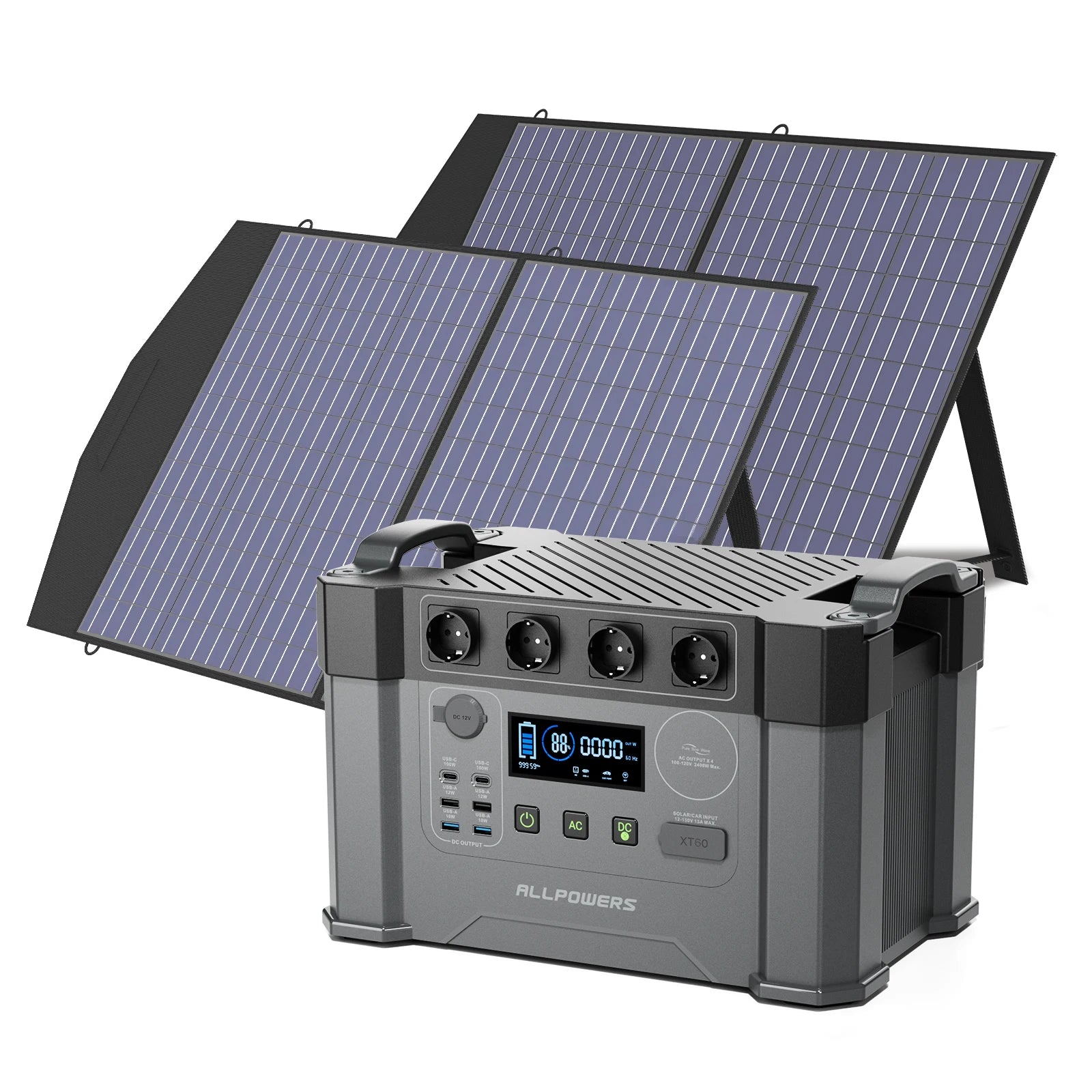Portable Power Station 2400W with 400W Solar Panels for Off-Grid Energy S2000PRO with 2X100W Tidesmit