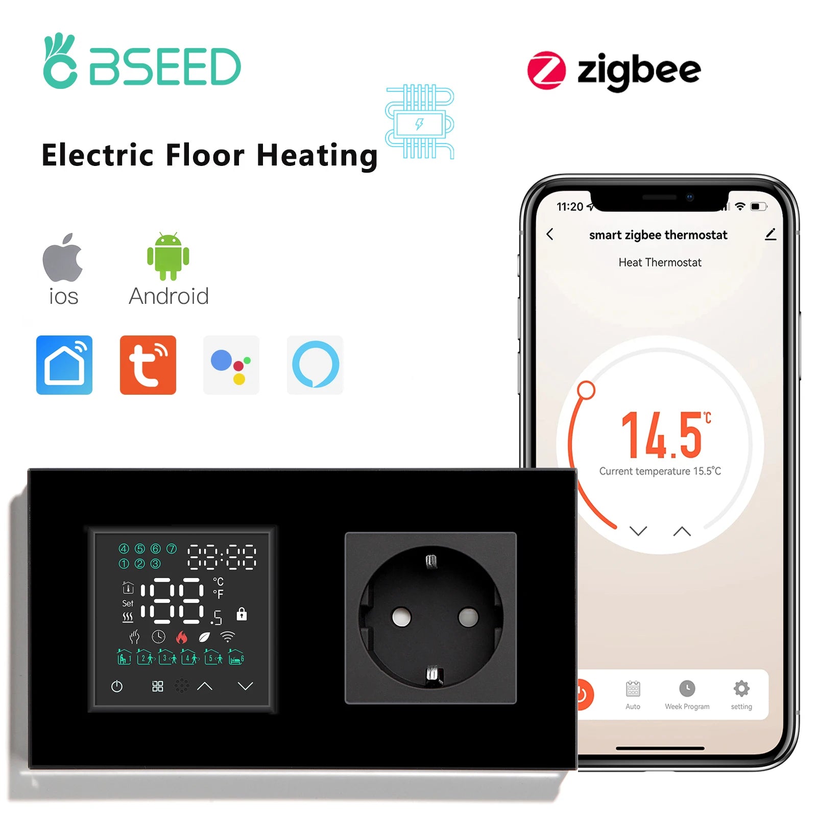 Smart ZigBee Floor Heating Thermostat | WiFi App Controlled HVAC Electric Socket B ZigBee Thermostat Tidesmit