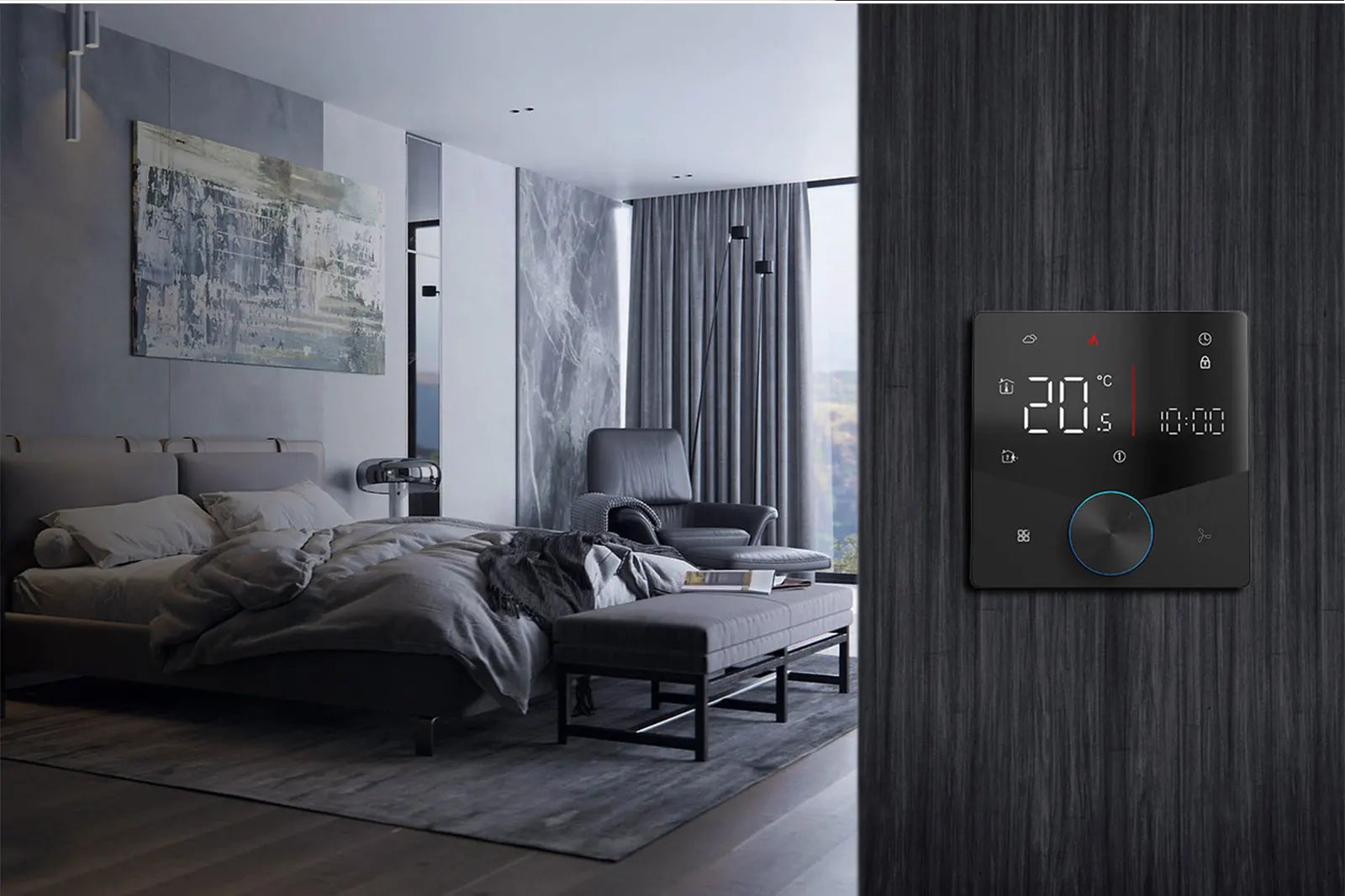 2/4 pipe wifi thermostat central air conditioning 3-speed fan coil rotating temperature adjustment voice TUYA  Alexa 24V