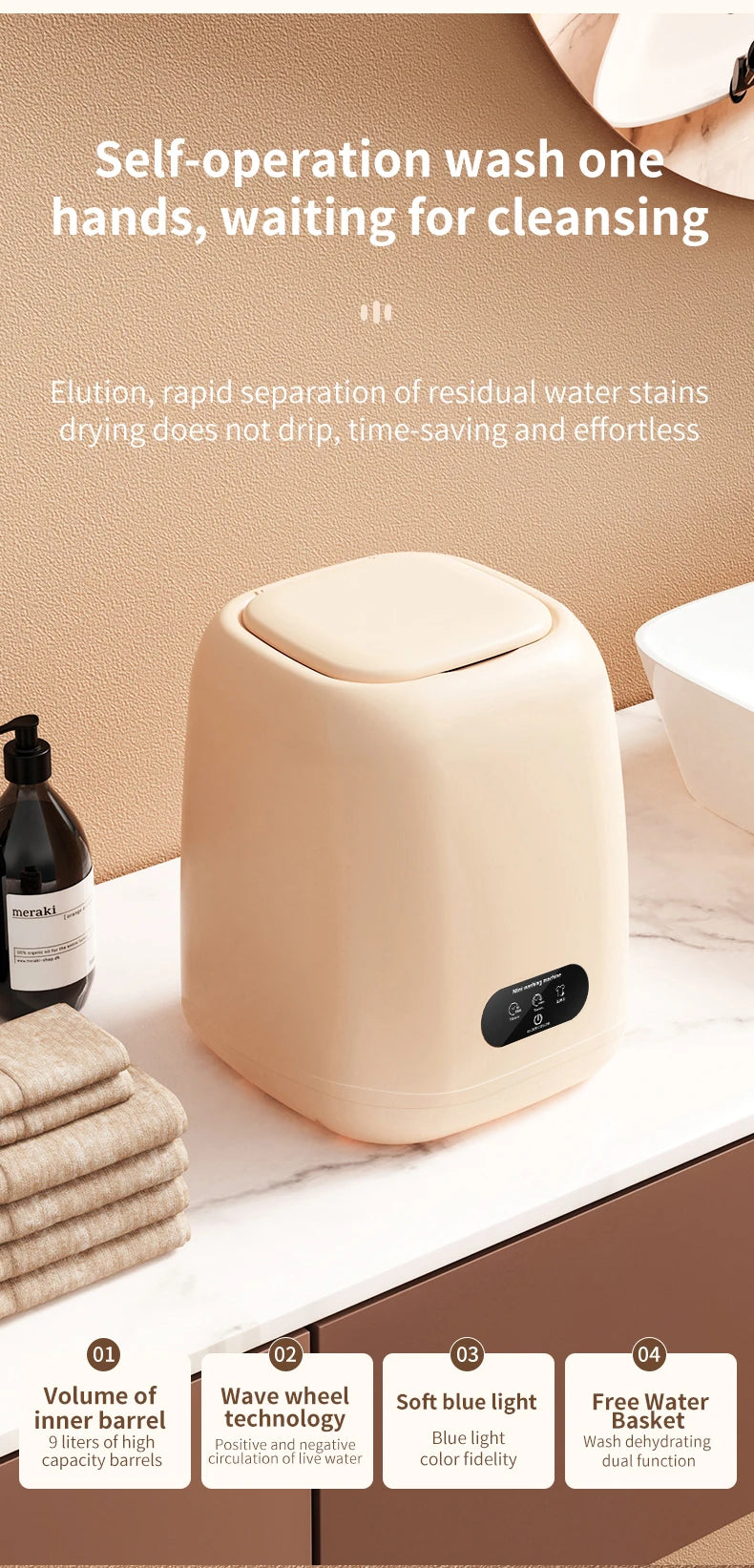 Tidesmit portable mini washing machine with spin dryer and 3 cleaning modes for RV, camping, and dorm laundry.