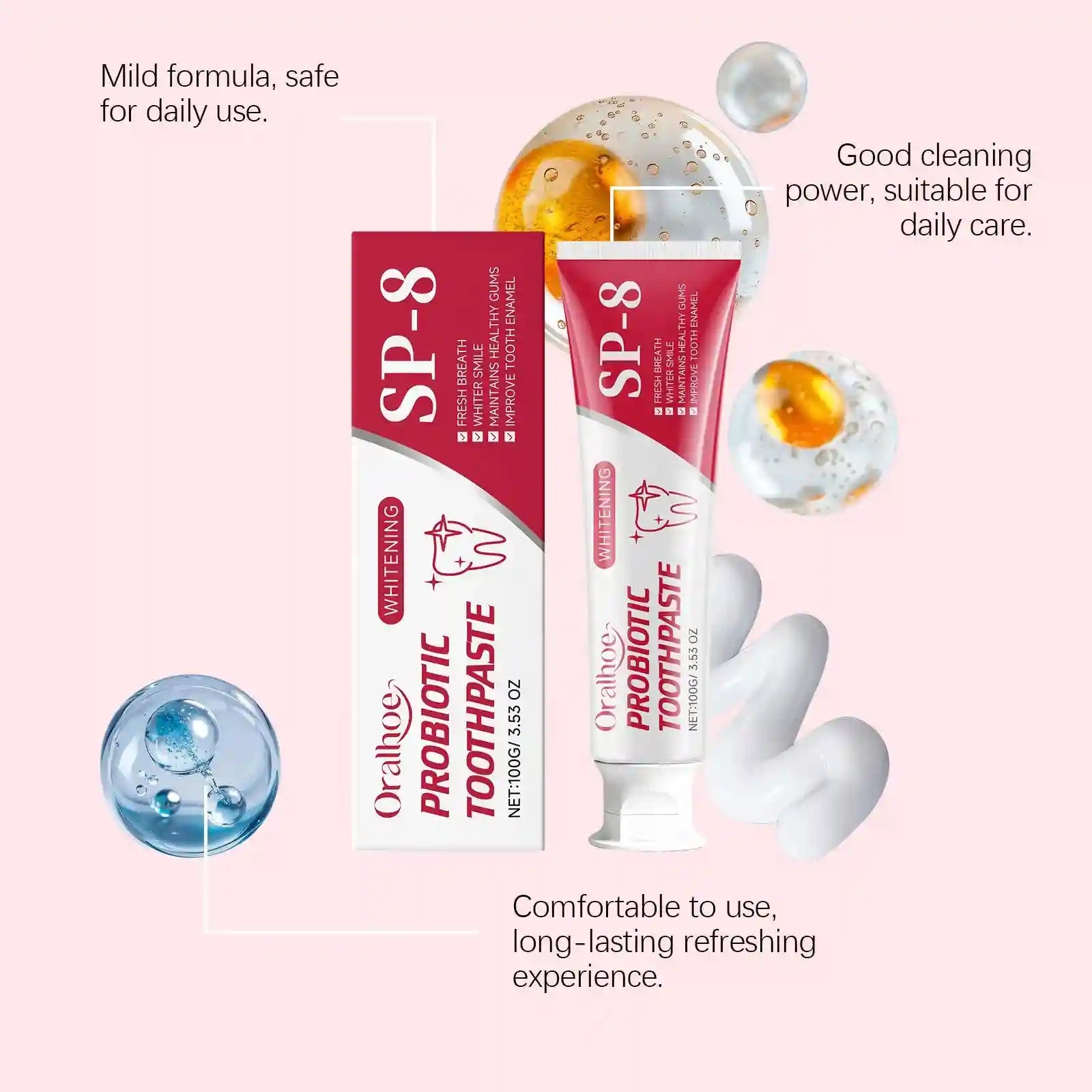 Tidesmit probiotic teeth whitening toothpaste for enamel repair, sensitive gums, and fresh breath.