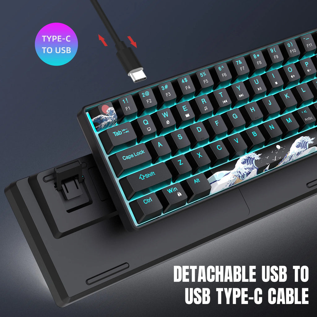 60% Gaming Mechanical Keyboard Ultra Compact Mini 68 Key with Blue Switches Wired Keyboard Anti-Ghosting Keys