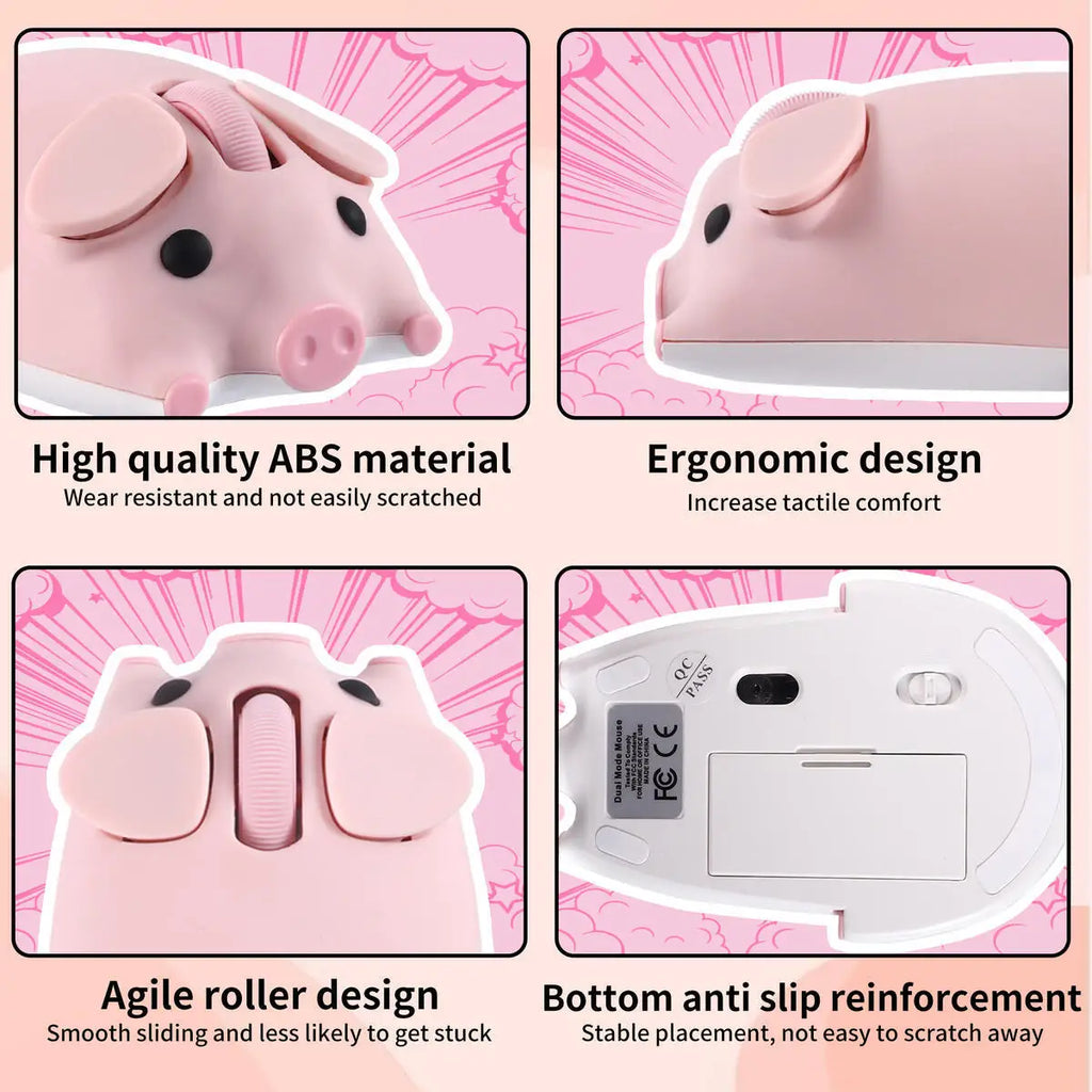 Cute Little Piggy Wireless Bluetooth Dual-Mode Mouse Ergonomics Portable Long Battery Life Office Mause For PC Laptop Kids Gifts