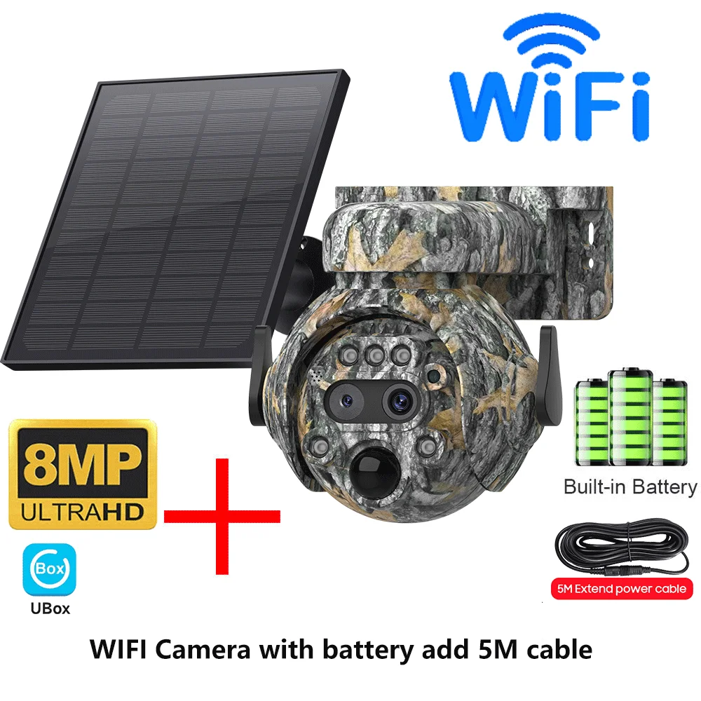 INQMEGA 8MP Solar Powered Camera 4K 4G / WIFI Solar Camera Solar Panel  Security PIR Human Detection Cam in Forest