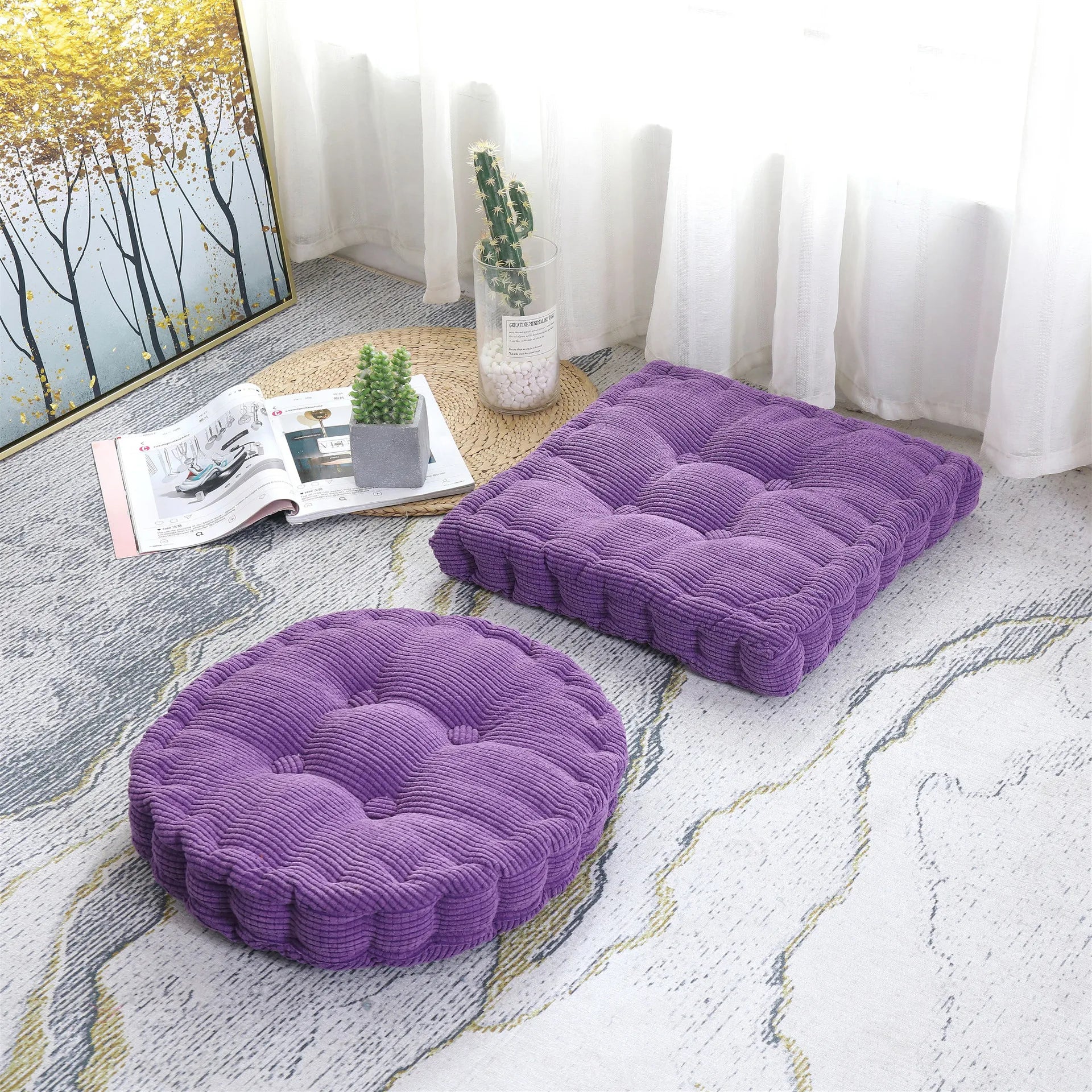 Four Seasons Soft Chair Seat Cushion Square Seat Pad Tatami Meditation Floor Pillow Cushion for Home Office Patio Dining Chairs