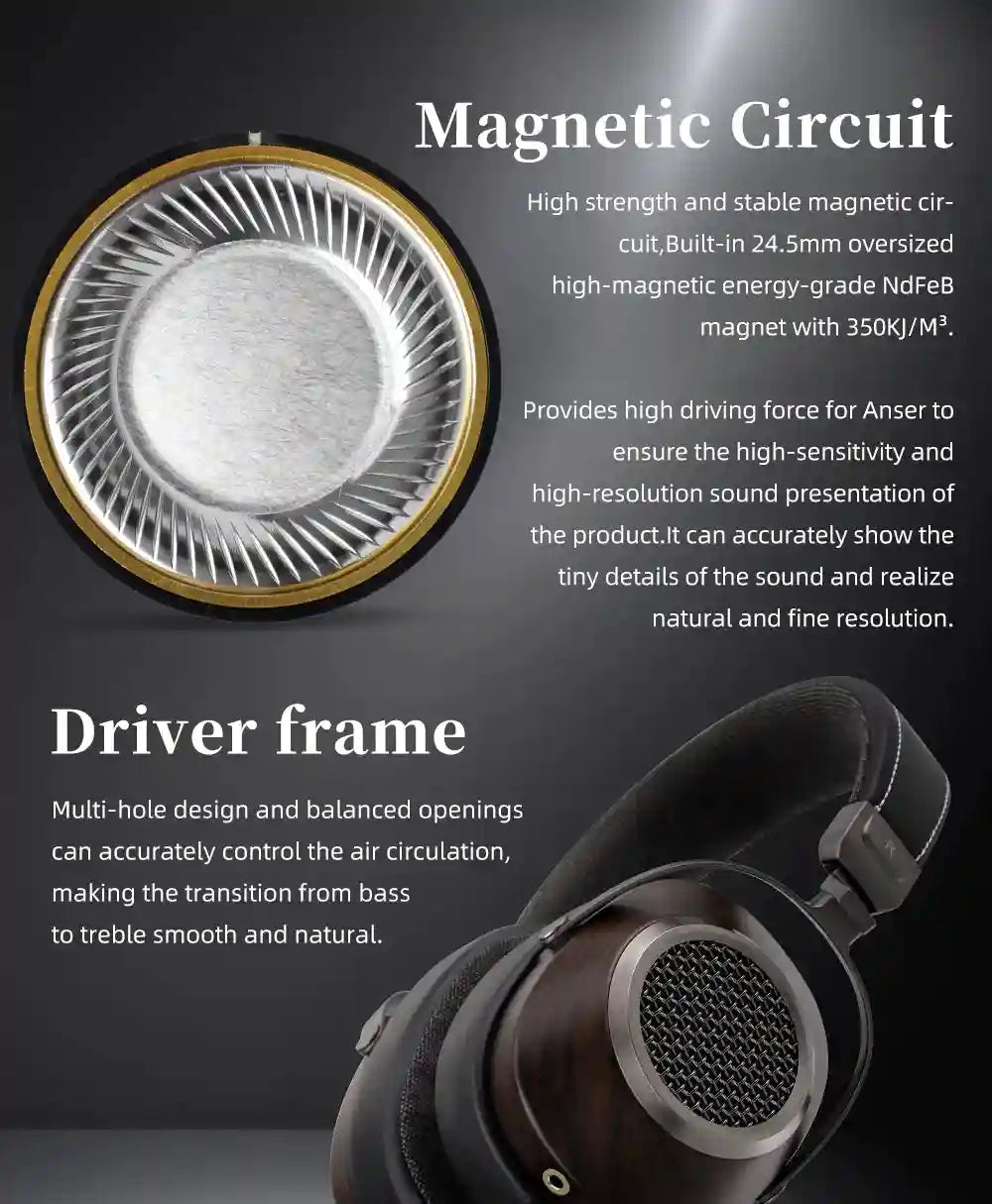 Tidesmit Open Back Wooden Headphones | 50mm Dynamic Driver | Black Tidesmit
