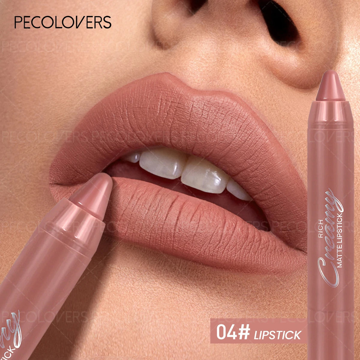 Creamy nude matte lip liner lipstick pencil, creating plump, defined contours for a natural, long-lasting pout.