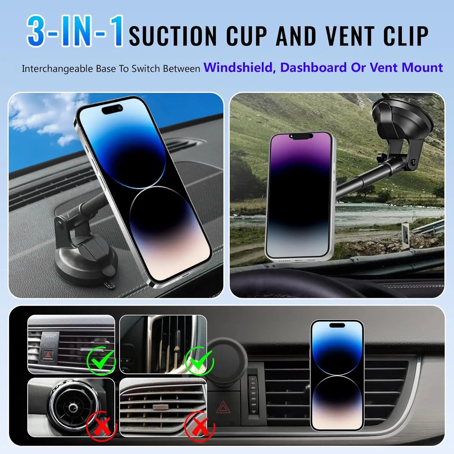 Magnetic Wireless Car Charger | Qi Certified 15W Fast Charge Black Tidesmit