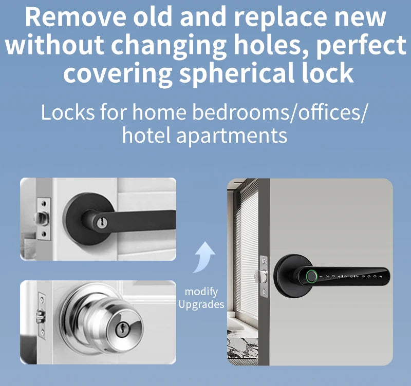 FUERS Tuya Smart Fingerprint Door Lock Handle With Fingerprint Password Bluetooth Key Swipe Card Remote Unlock Four Ways To Open