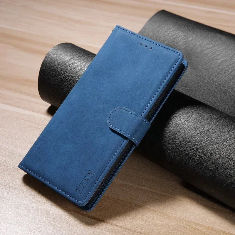 Redmi Note Wallet Case - Shock-Absorbing Leather Flip Cover Blue Tidesmit