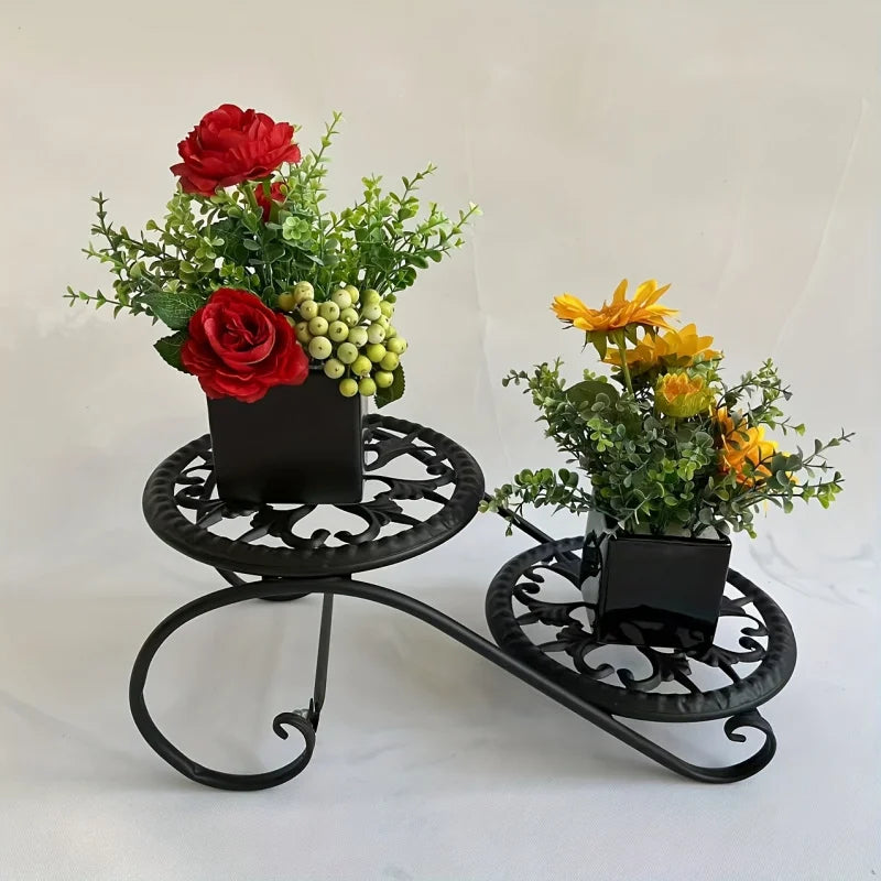 1pc, Double Deck Flower Stand, Hanging Pot Rust-proof Classic Metal Irregular Plant Stand Indoor And Outdoor Can Be Bonsai Other