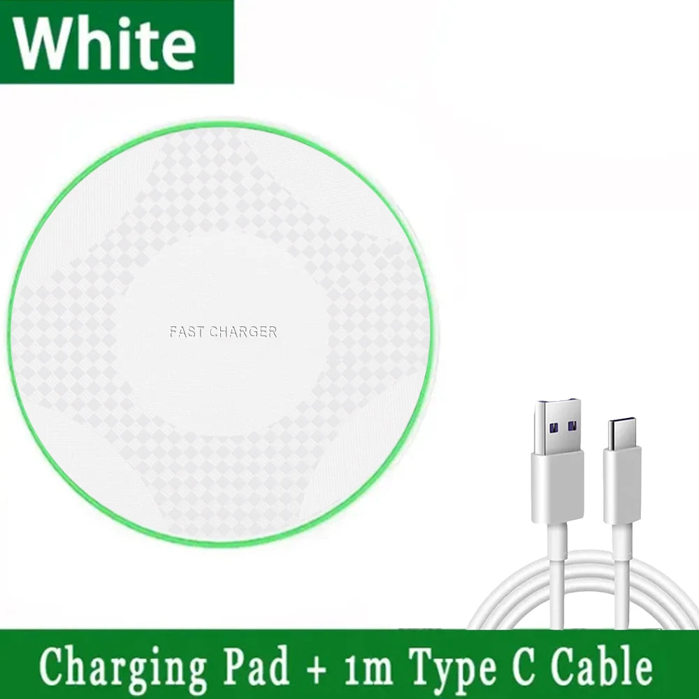 Fast Wireless Charger Pad - Qi Certified for iPhone and Samsung White with cable Tidesmit
