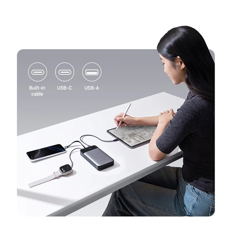 CUKTECH 25000mAh 120W Portable Charger with Built-in USB-C Cable Tidesmit
