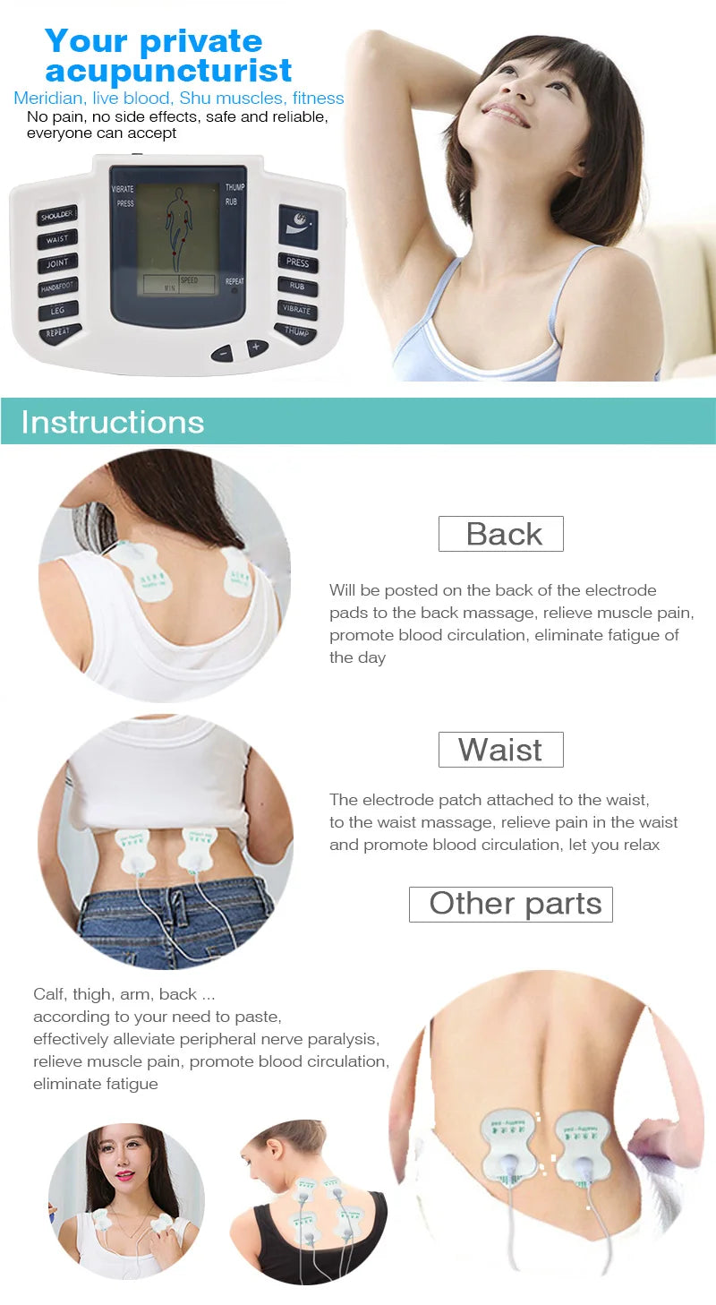 TENS Muscle Stimulator 16-Pad System with 10 Intensity Levels Massage Cushion Tidesmit
