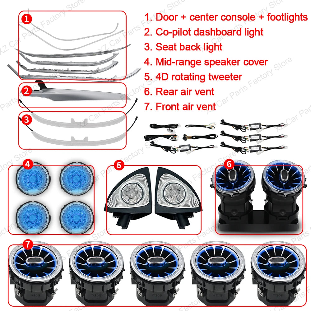 Mercedes Benz W205 X253 64-Color LED Ambient Lighting Kit X253 3D 7PCS-Kit Tidesmit