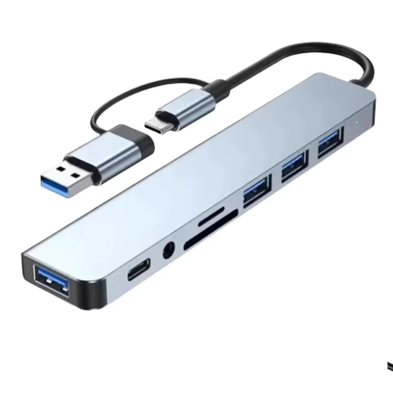 USB C Hub 8-in-1 Adapter - Fast Data Transfer & Power Delivery Grey Grey Tidesmit