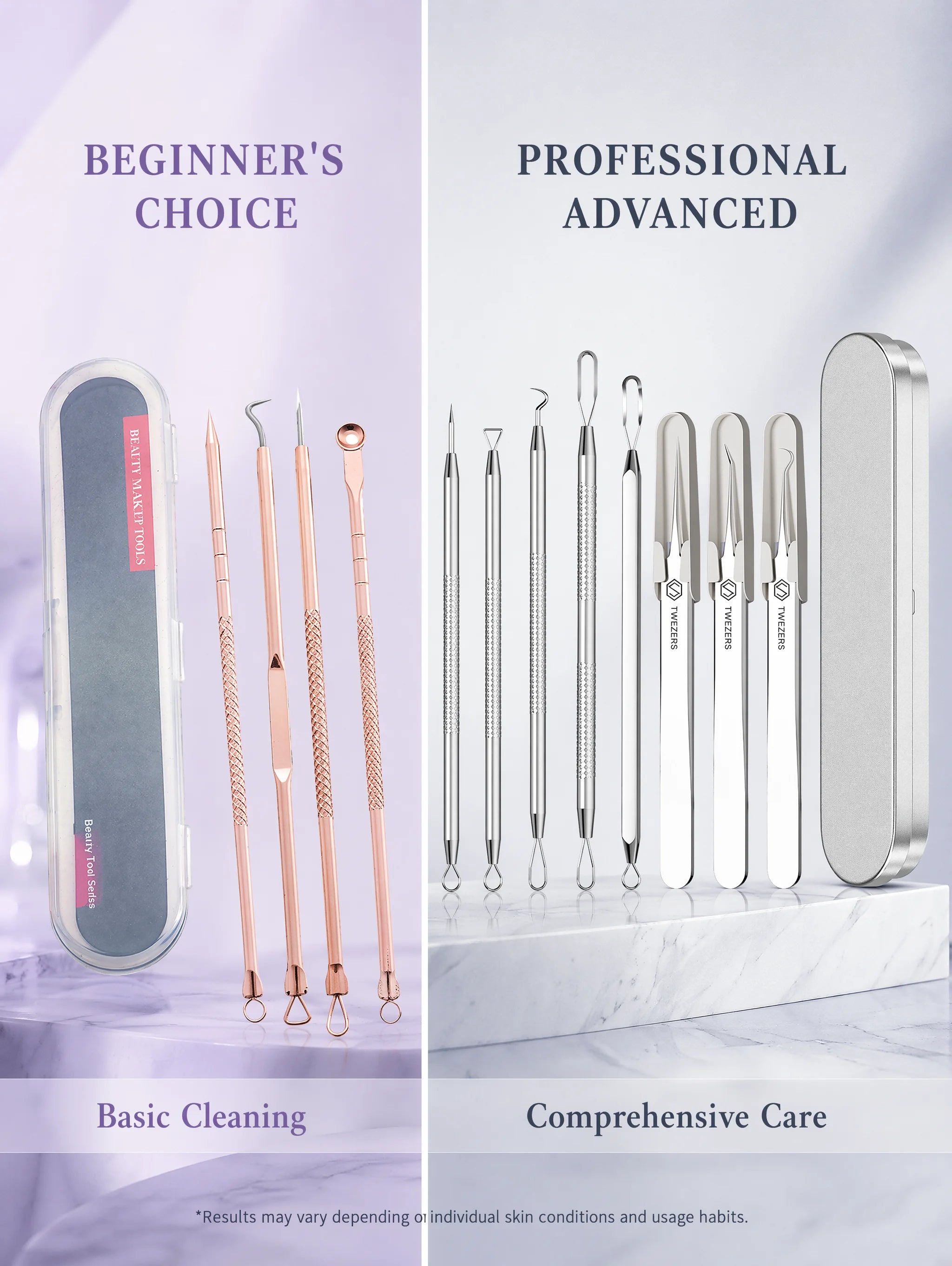 Stainless Steel Acne Needle Set of 8 Pieces, High-Density Blackhead Tweezers, Professional Acne Extraction Needles, Tool for Removing Closed Comedones, Portable Storage Set for Home and Beauty Salon Use