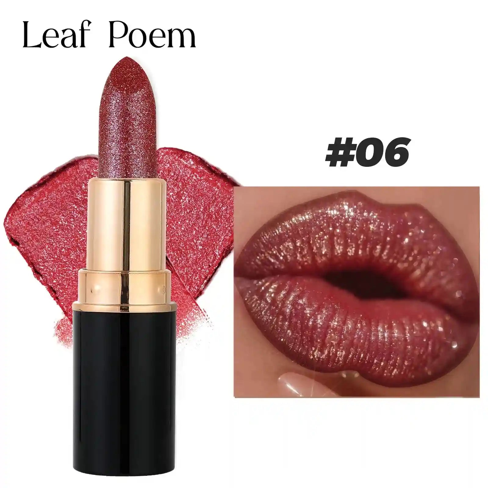 Metallic Glitter Waterproof Lipstick - Long-Lasting Shimmer Formula Lip Care 06 Tidesmit