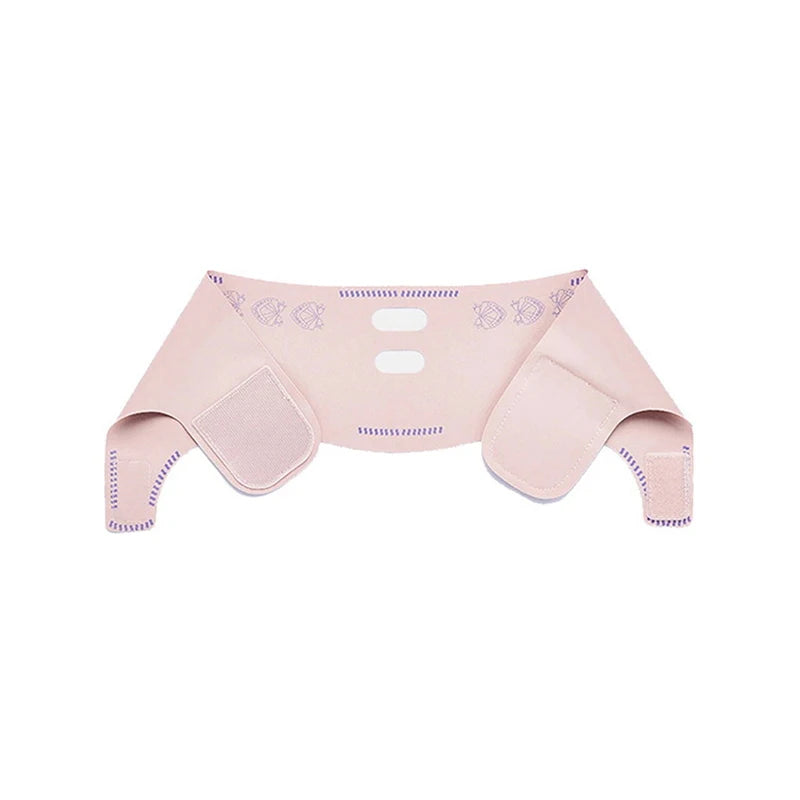 Pink V-line face slimming bandage with adjustable velcro straps for double chin tightening and facial lifting.