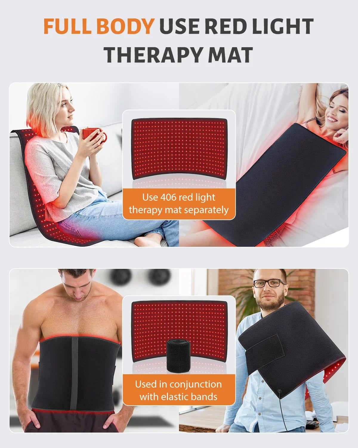 406pcs Leds Red Light Heating Larger Size Pad 660nm Waist Back Shoulder Muscle Pain Yoga mat Relief Relax Infrared Light 850nm