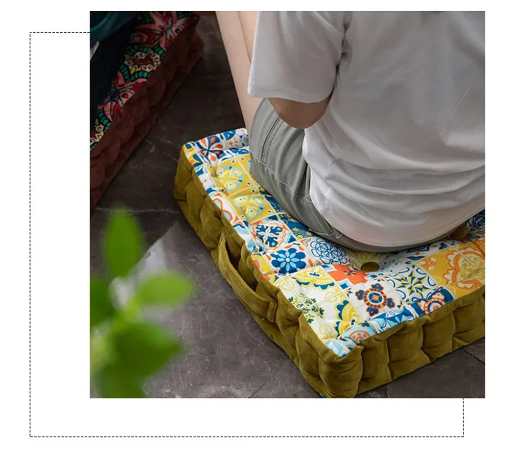 Bohemian Cushion Mandala Floor Seat Cushion Square Seat Velvet Yoga Pillow Japanese Tatami Mat for Reading Nook Party Decoration