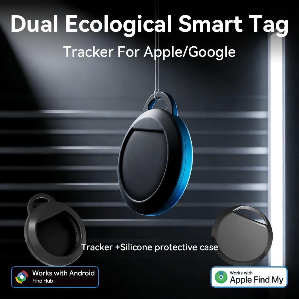 Dual System Smart Tracker for Google/Apple Find My Smart Activity Trackers+Silicone Case Android/IOS Find My Bluetooth Device