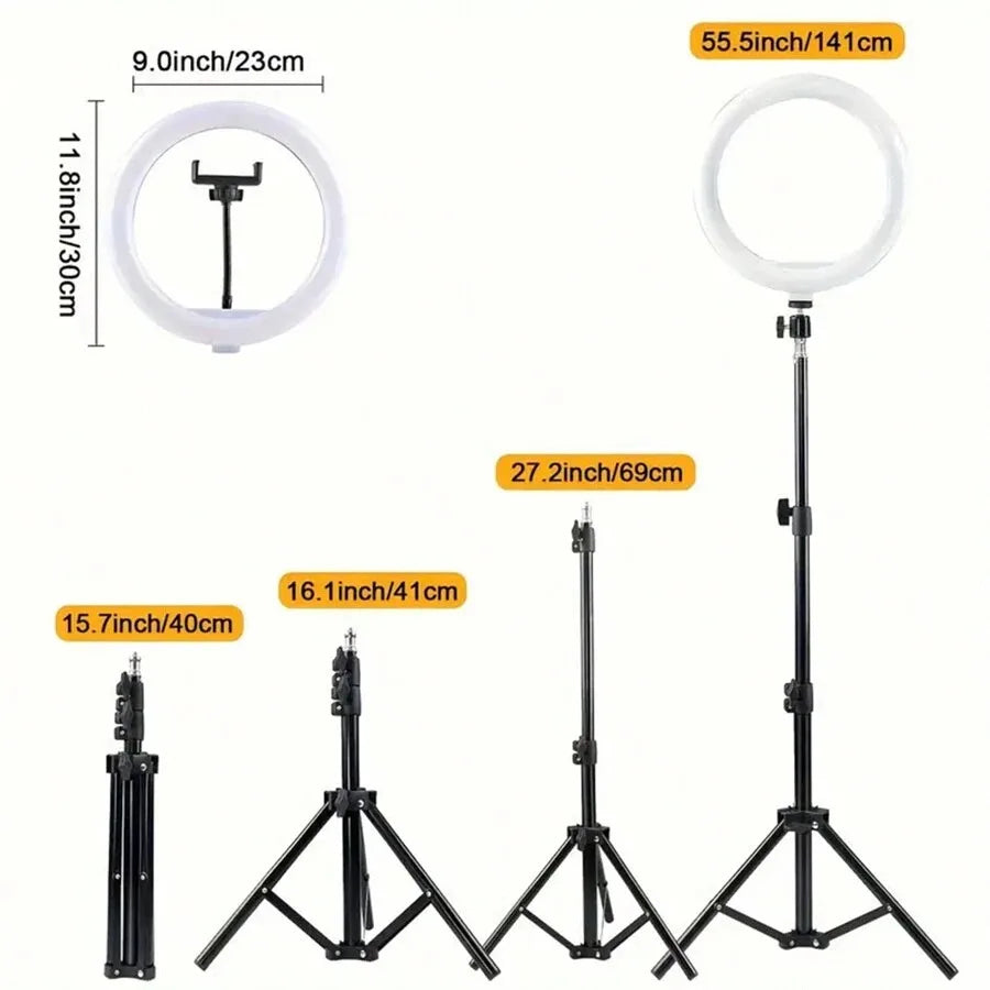 12-Inch LED Ring Light with Tripod - Adjustable Color Temperature Black Tidesmit