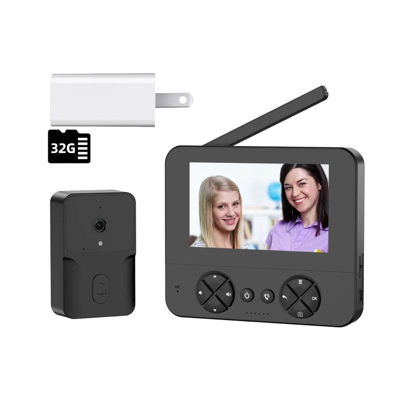 Wireless video doorbell, 4.3 "IPS display 720P high definition intelligent intercom, 2.4G wireless two-way call, night vision