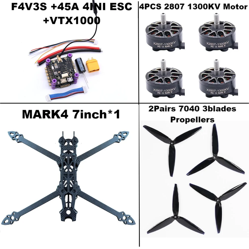 7-Inch FPV Racing Drone Kit with Carbon Fiber Frame - Tidesmit F4V3S 45A PackageC Tidesmit