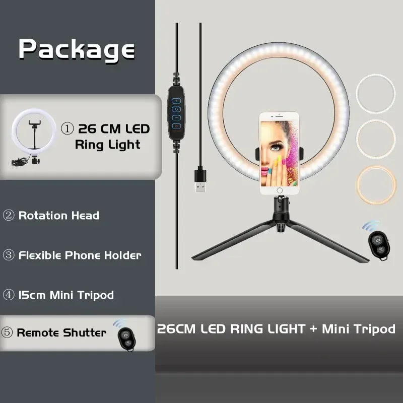 12 Inch LED Ring Light With Tripod Stand for Live Streaming | Tidesmit 26Light BK15 Tidesmit