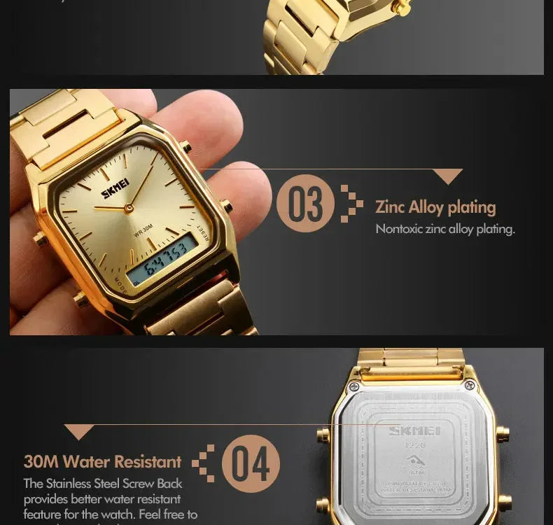 SKMEI 1220 Digital Quartz Watch for Men Sports Chronograph Waterproof Stainless Steel Shockproof Mens Wristwatches Reloj Hombre