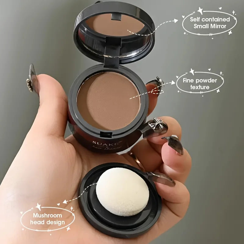 Tidesmit Instant Hairline Enhancer Powder in a detailed close-up showing root touch-up and natural coverage