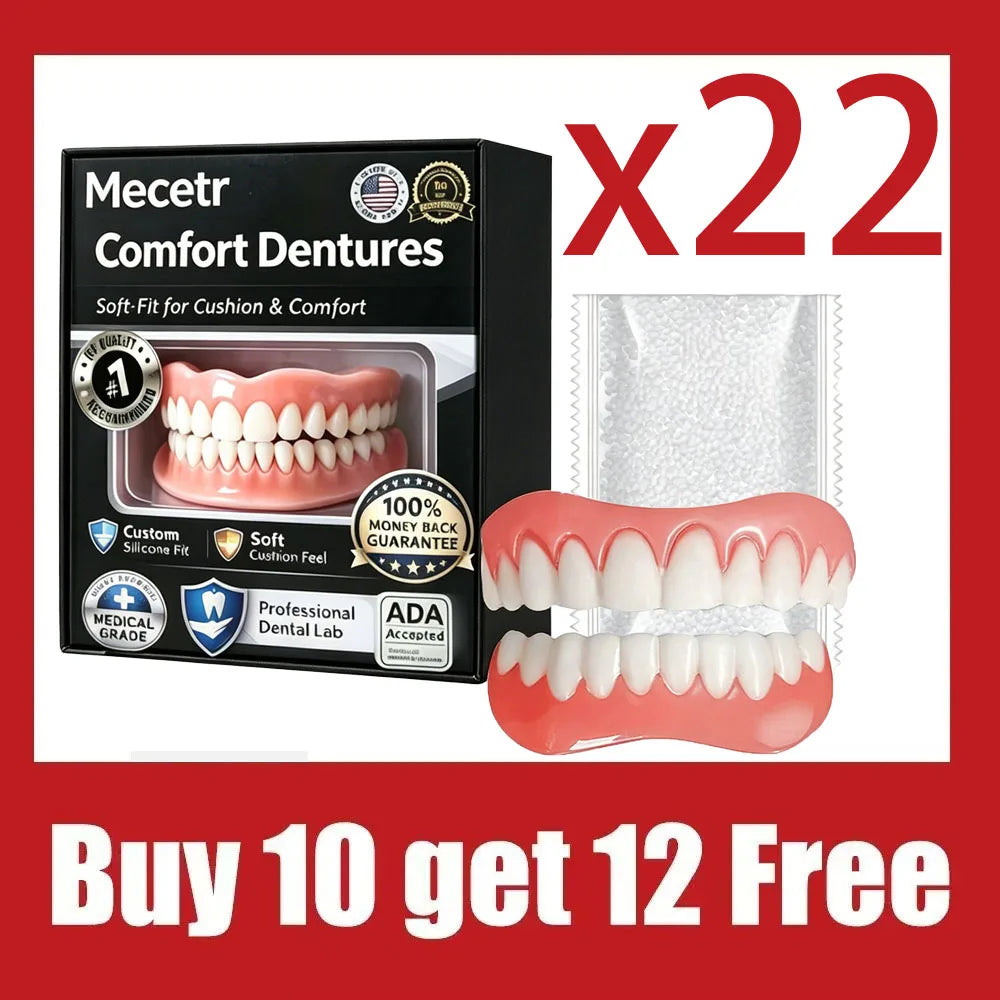 Ultra Realistic Full Mouth Fake Teeth, Flexible Silicone Upper & Lower Dentures, Ergonomic Fit Regain Confidence Easily