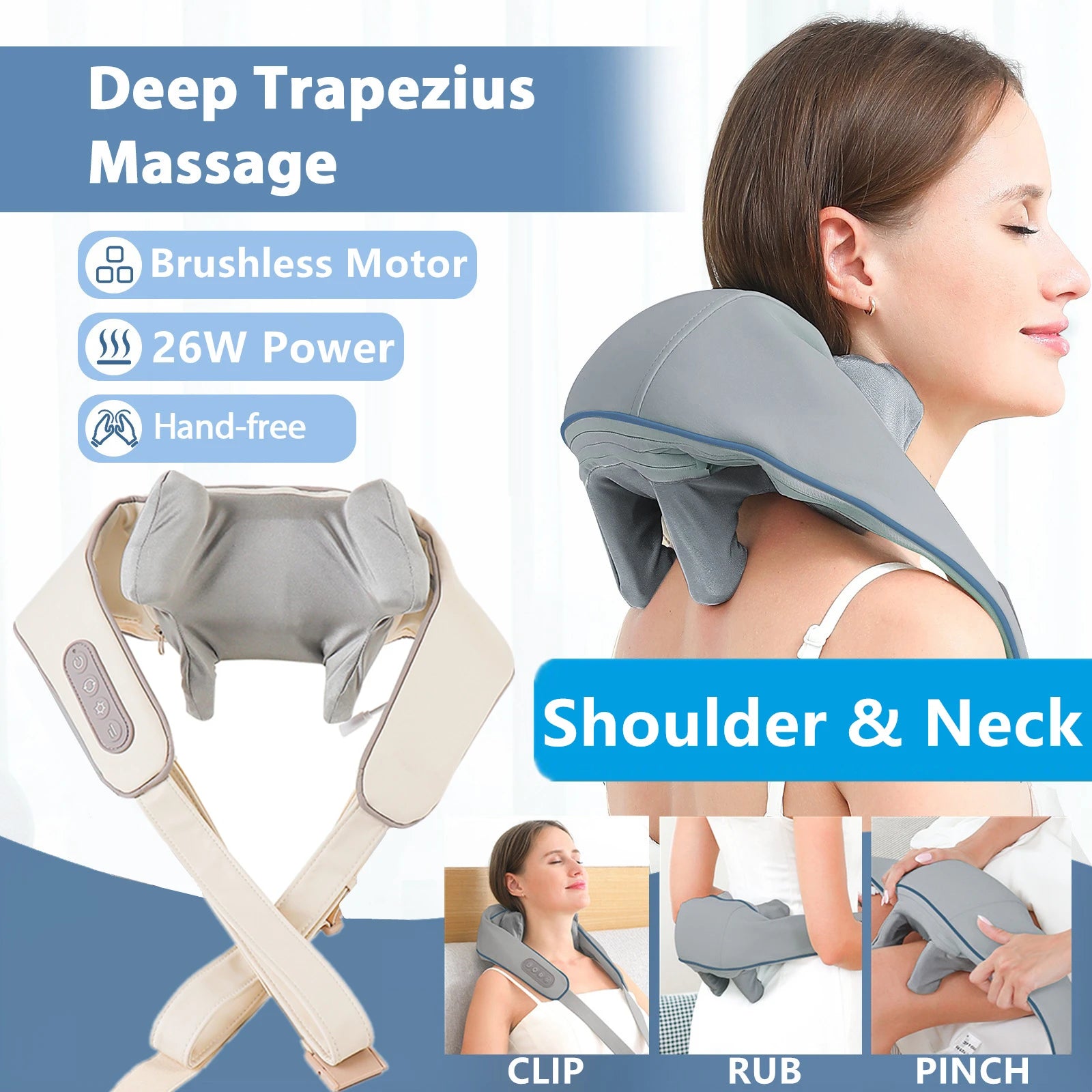 Wireless Electric Neck and Shoulder Massager with Heat Therapy Back Massage Instrument Tidesmit
