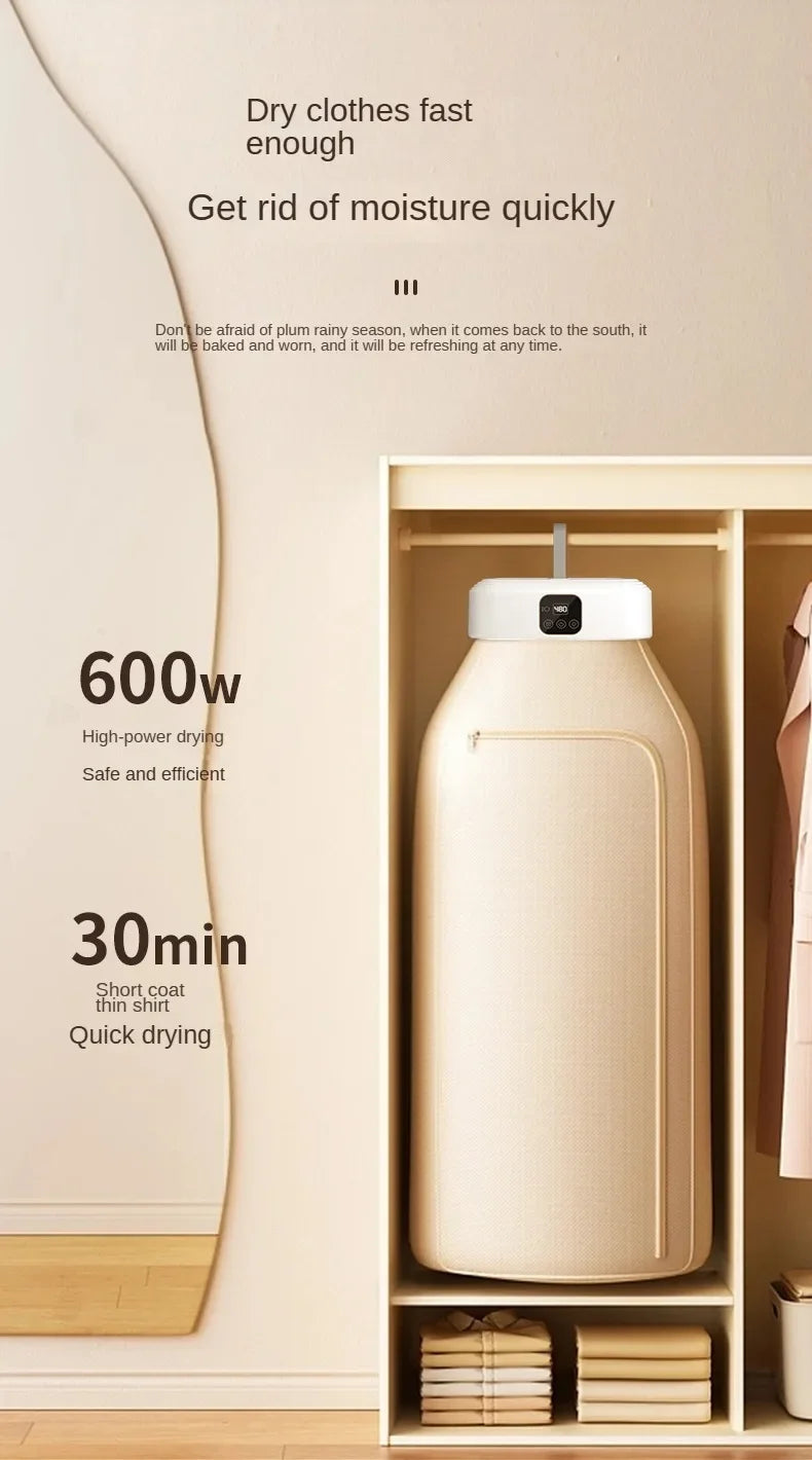 Tidesmit portable electric clothes dryer with UV sterilization features shown from an angled side view.