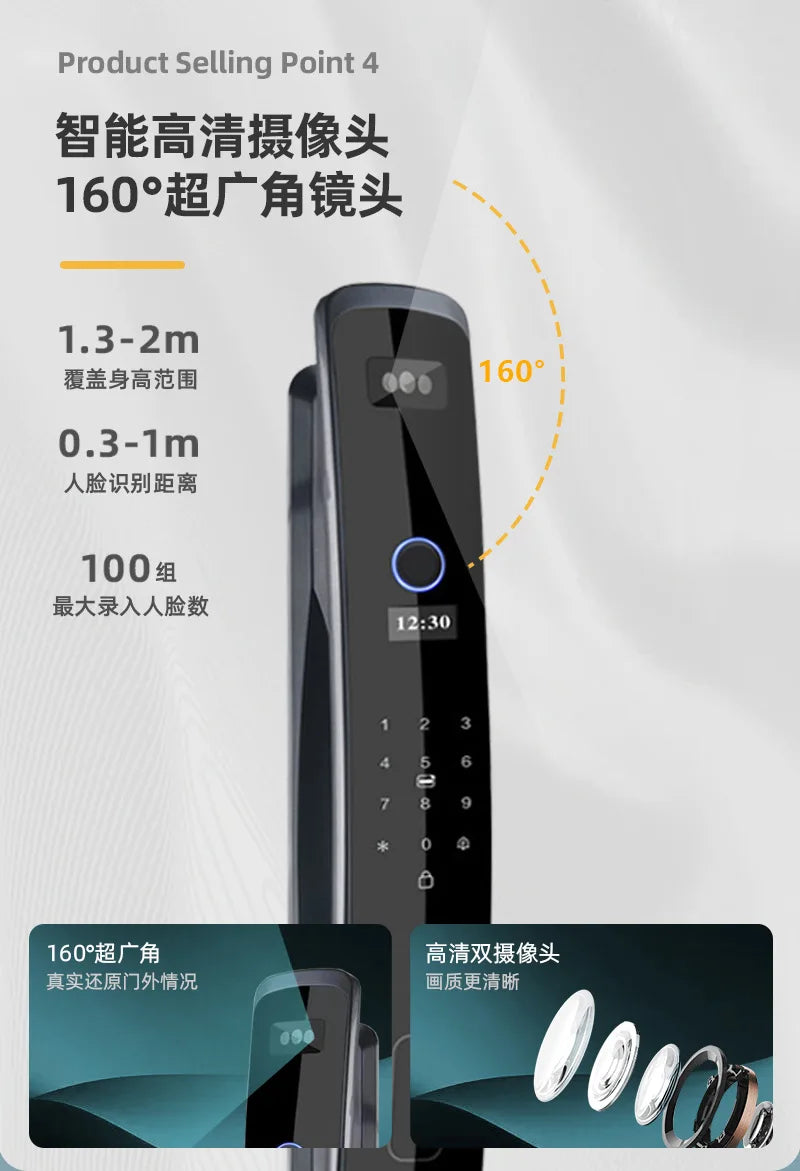 Smart, fingerprint lock with surveillance camera, home security door, automatic electronic password door lock