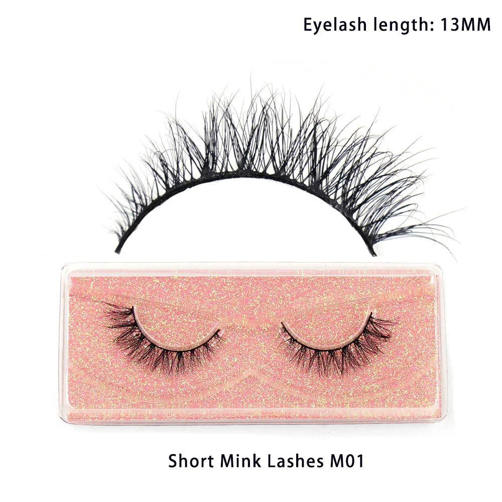Tidesmit 12mm-15mm short natural 3D mink lashes fluffy wispy cruelty-free false eyelash extension detail view