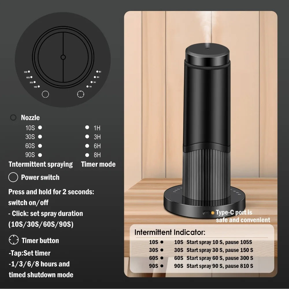 Waterless Scent Essential Oil Diffuser Black Intelligent Aromatherapy Diffuser 200ML Large Capacity Aroma Diffuser Hotel Home