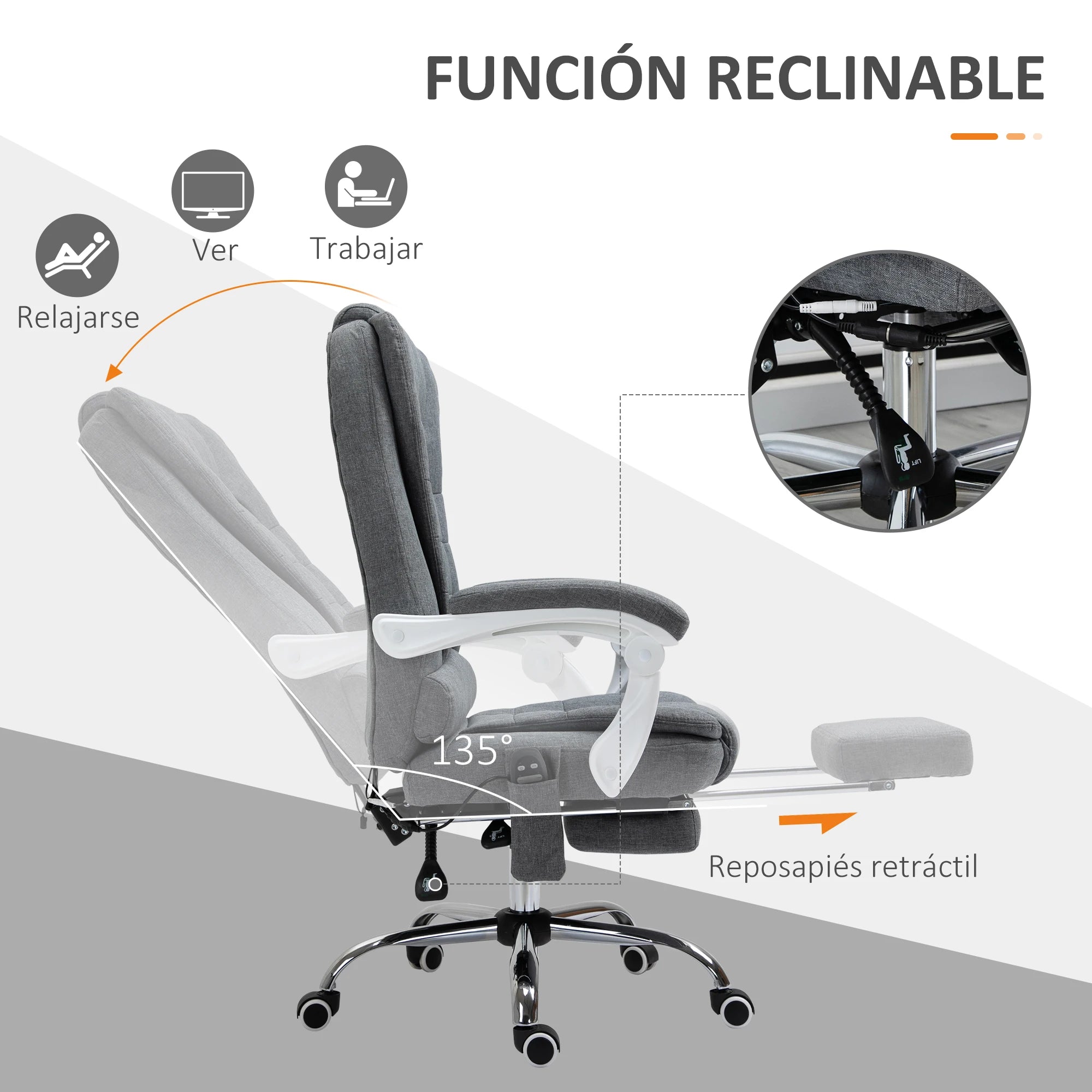 Massage Office Chair with 6 Vibration Points & Heat Therapy - Grey Massage Chairs Tidesmit