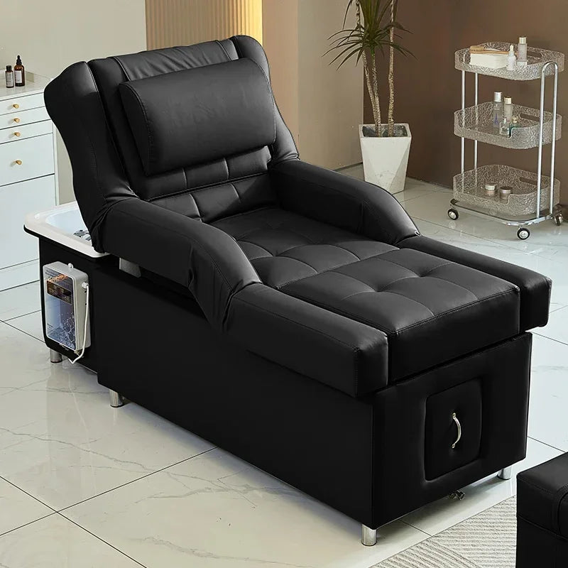 Electric Shampoo Massage Bed - Professional Salon Recliner with Heat Massage Chairs Black Tidesmit