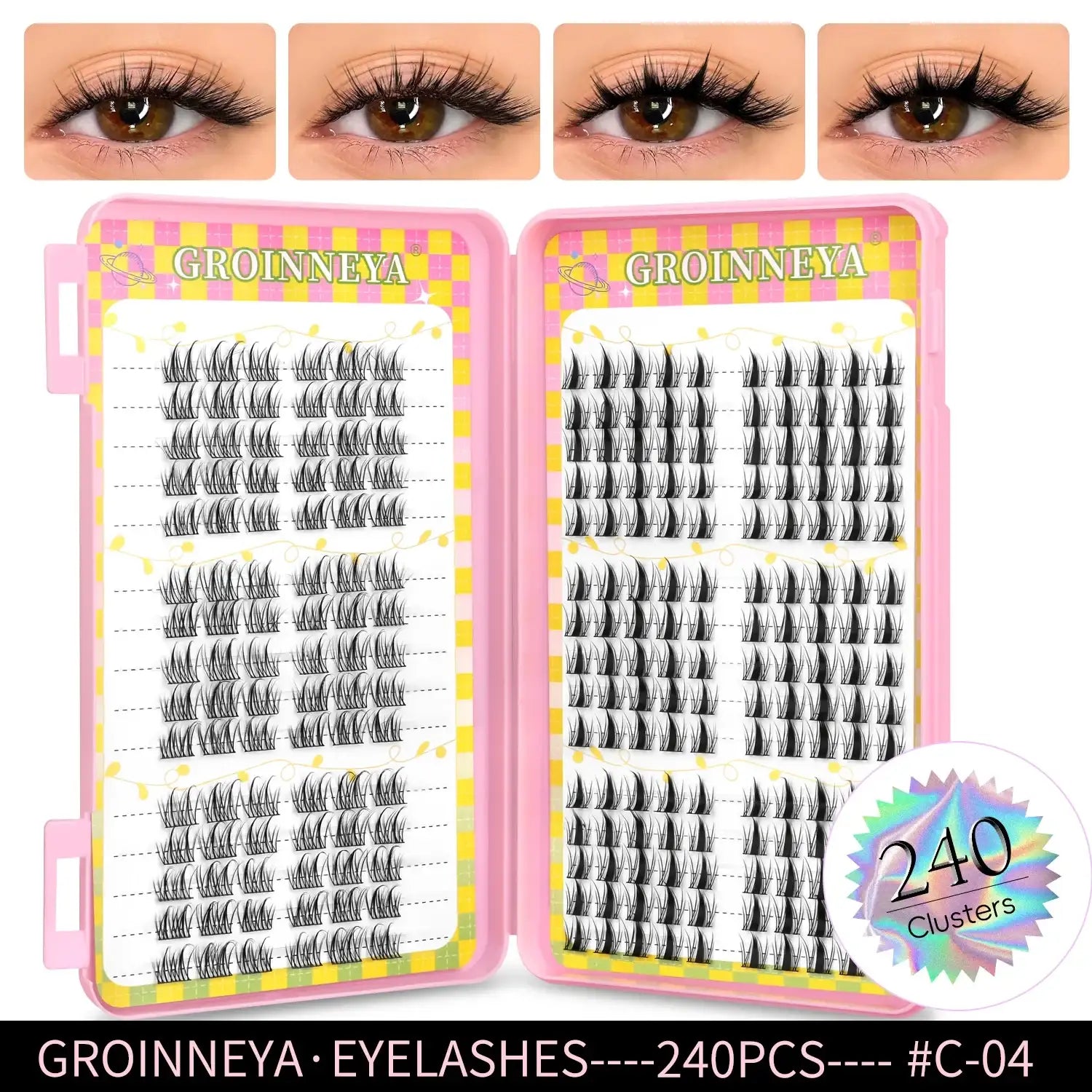GROINNEYA Eyelashes Clusters 320 pcs Natural Eyelash extension Cluster Lashes Volume Mixed Tray Lashes Cluster Natural