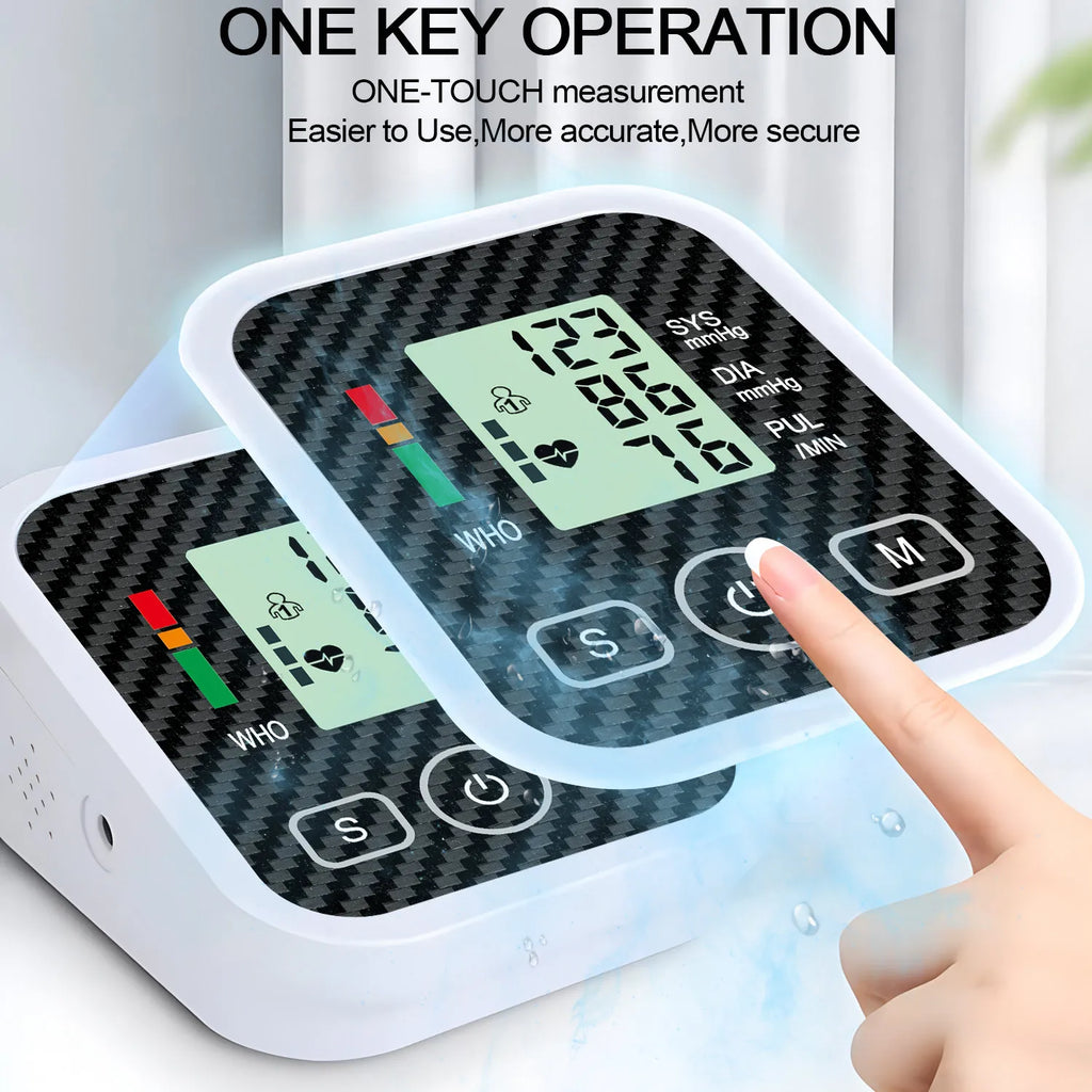 Upper Arm Blood Pressure Monitor with 36cm Cuff Automatic Digital Medical BP Tensiometer Heart Rate Detector Portable Home Care