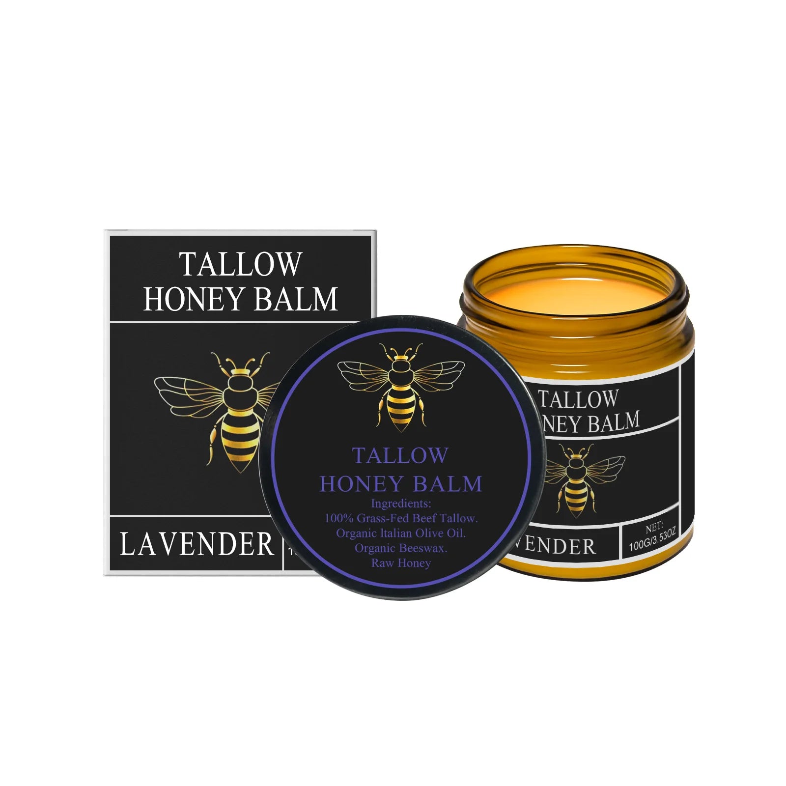 Organic Grass-Fed Beef Tallow Balm With Honey Soothen Nourishing Dry Skin Improves Elasticity Moisturizing Cream For Soft Smooth