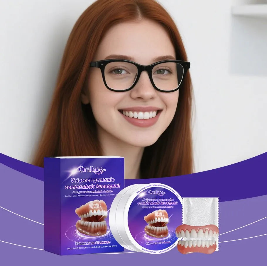Flexible Silicone False Teeth Kit Comfortable Fit Secure Hold Realistic Appearance Upper Lower Dental Plate Replacement Dentures