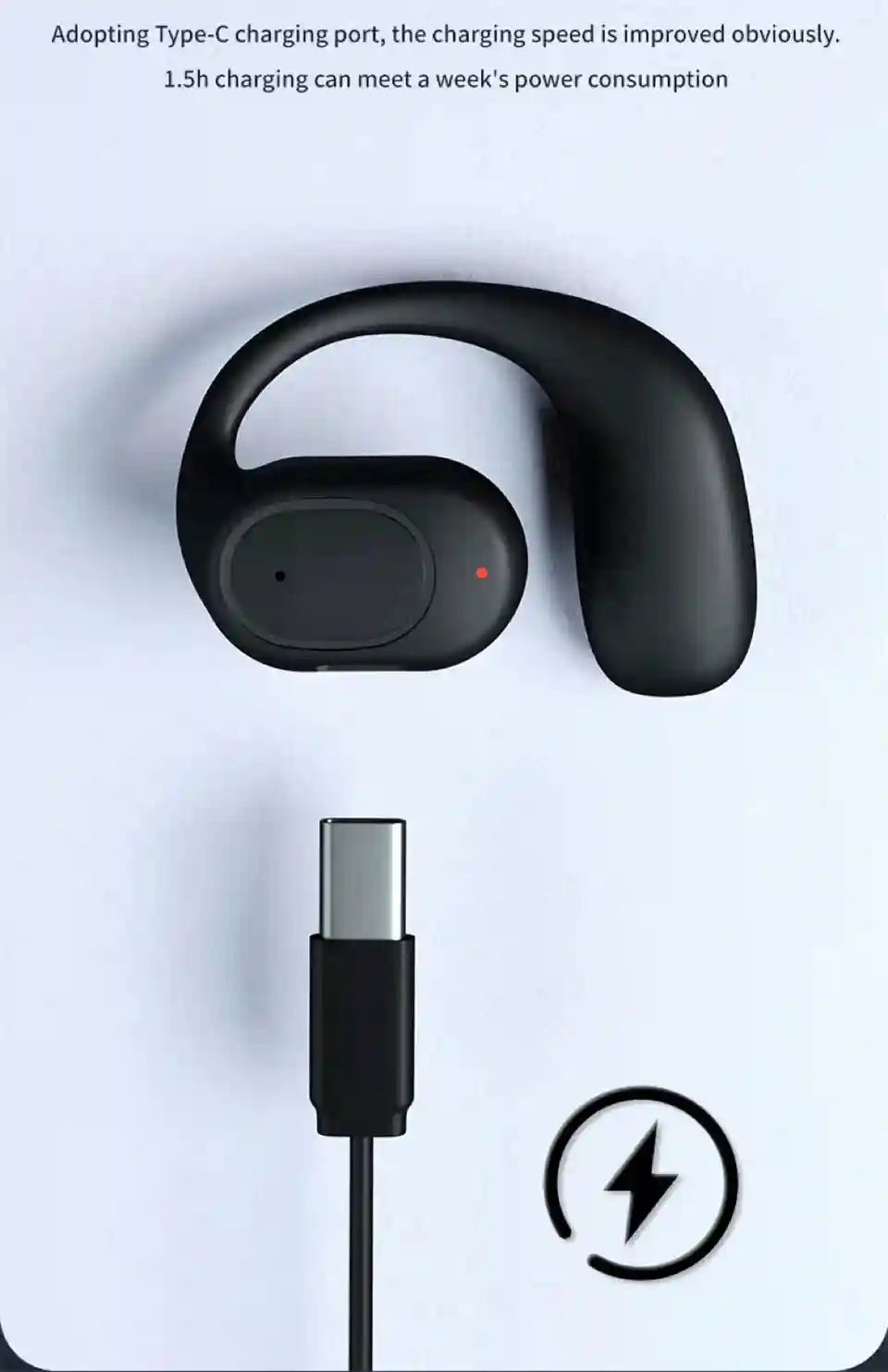 Wireless Single Earbud with Earhook - Bluetooth 5.3 Black - Tidesmit Tidesmit