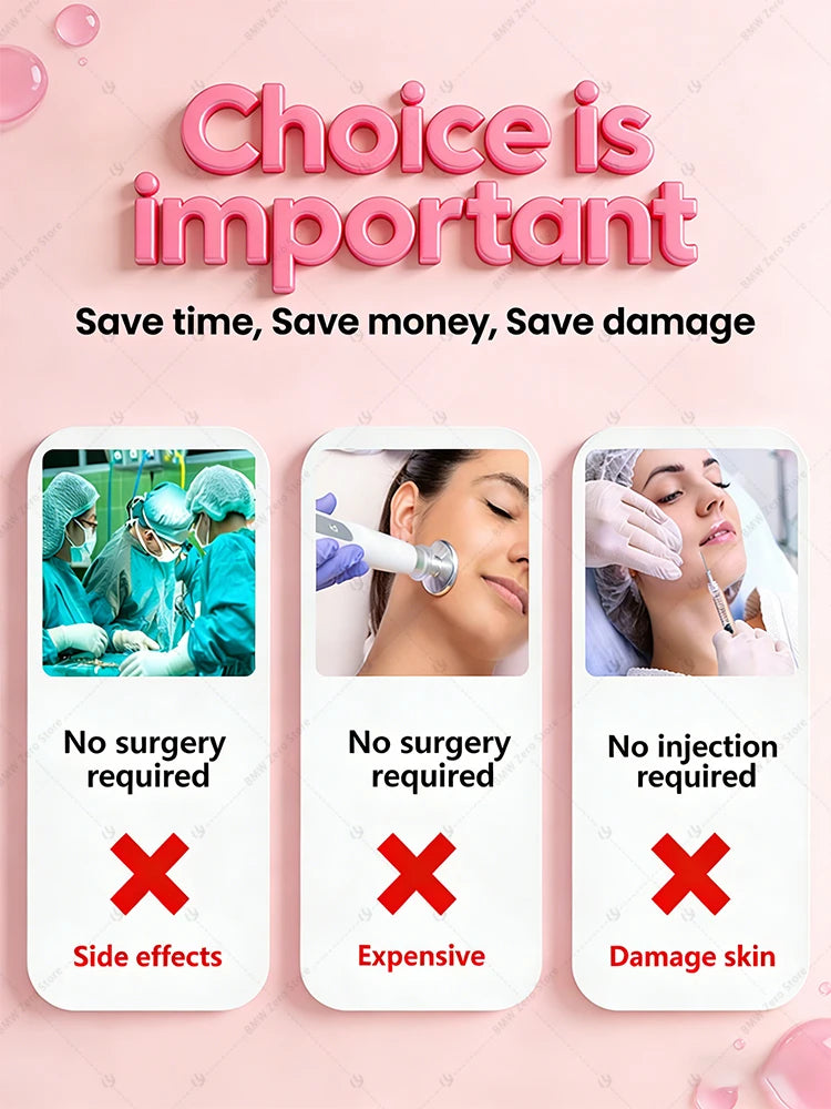 Infographic comparing surgical, clinical, and injectable skincare procedures, emphasizing non-invasive alternatives.