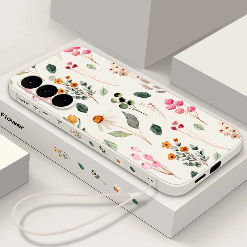 Floral Samsung Galaxy S25 Ultra Case | Slim Shock-Absorbing Cover A088 Beige-Lanyard Tidesmit