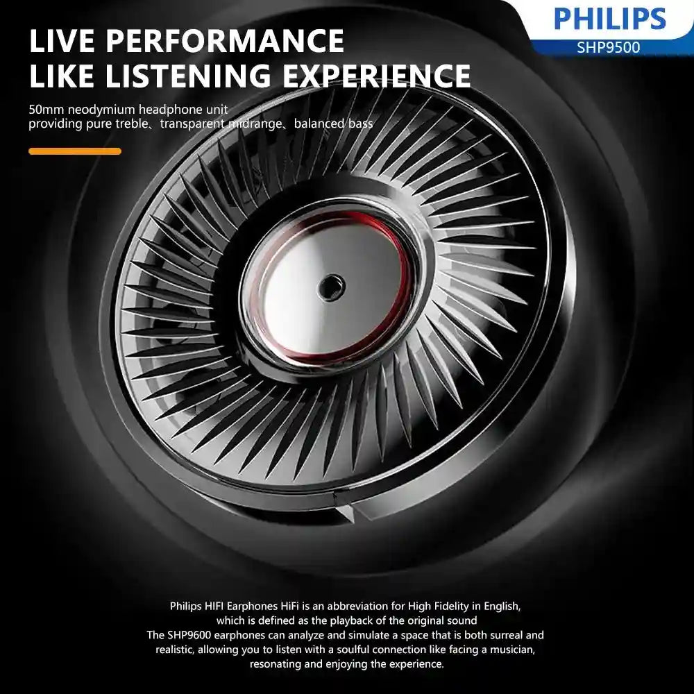 Philips SHP9500 Wired HiFi Headphones - Open Back Over-Ear Stereo Black Tidesmit
