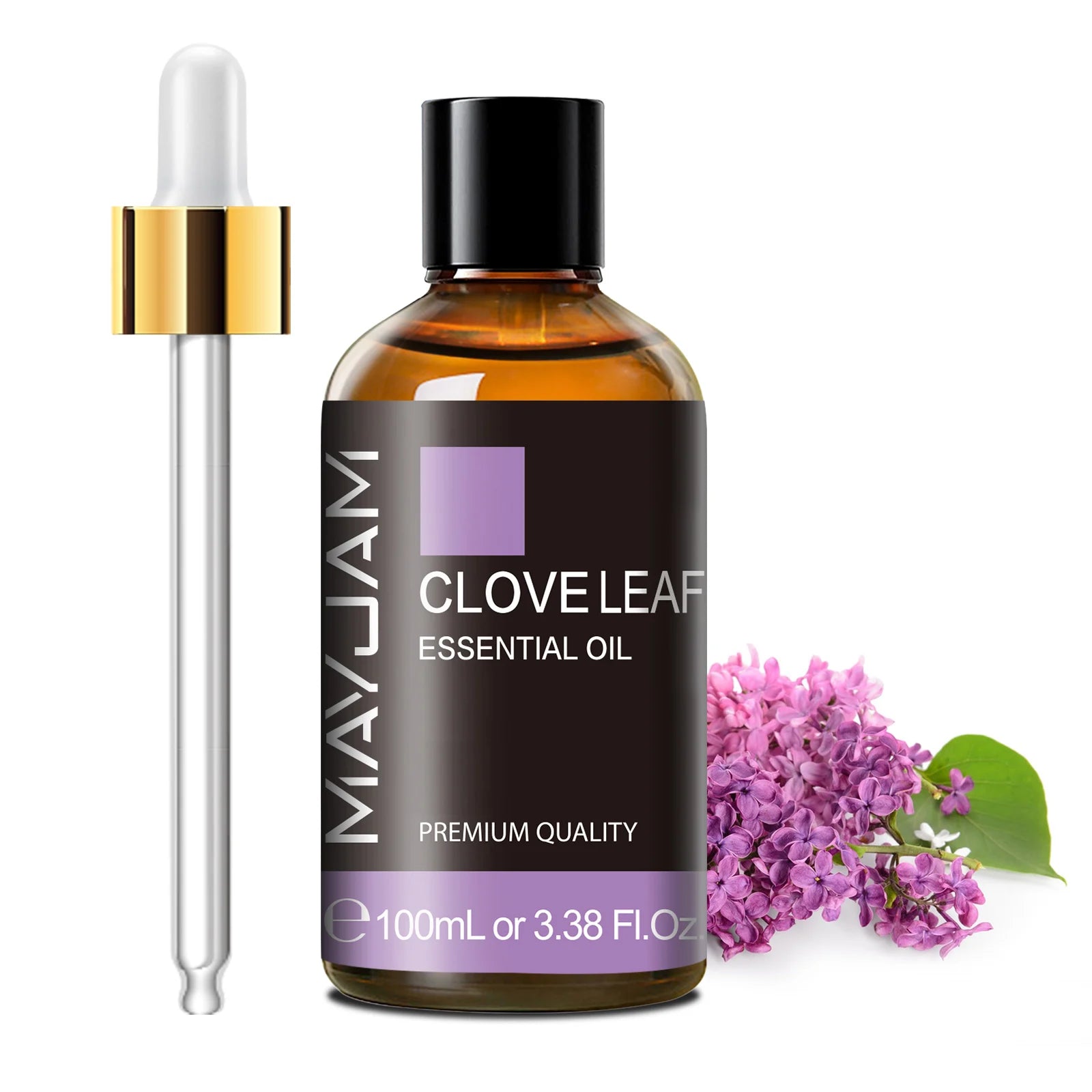 Clove leaf essential oil bottle with dropper, amber glass, 100ml